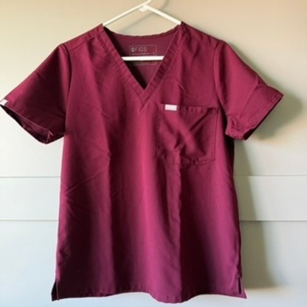 FIGS Catarina Scrub Top Womens M Burgundy V Neck One Pocket FW1000